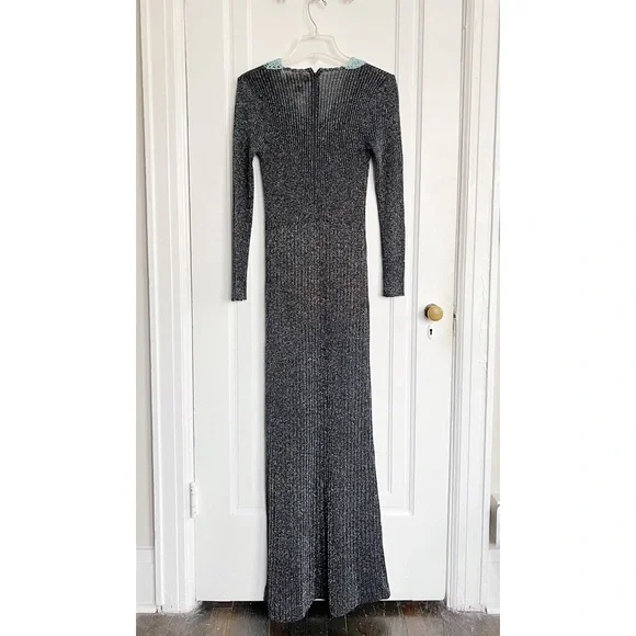vintage • 1970s Wenjilli lurex maxi dress gown ribbed knit metallic sparkle 70s - Picture 9 of 11